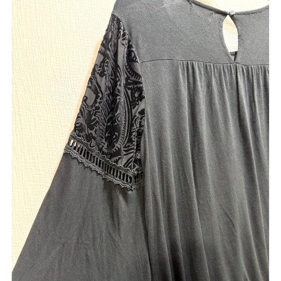 Liz Claiborne Bell Sleeve Top Womens XL Black Velvet Burnout Paisley Whimsigoth - Picture 4 of 12